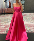 Niulatu Green Strapless Satin Pleated A-line Long Prom Dress Evening Gown HZ1007