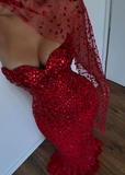 Niulatu Red Sheath Strapless Beaded Tulle Prom Dress HZ0113