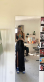 Niulatu Black Long Prom Dress With Split Black Evening Gown HZ1007