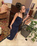 Niulatu Blue Sequin Long Prom Dresses Sheath Evening Dress HZ1007