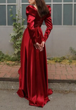 Niulatu Square Neck Red Satin A Line Prom Evening Dress HZ1007
