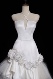 Niulatu Mermaid Halter White Floral Satin Tulle Long Wedding Dress HZ0113