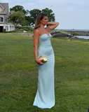 Niulatu Halter Blue Sheath Prom Dress Long Evening Dress Bridesmaid Dress HZ1007