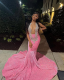 Niulatu Pink Beaded Sequins Evening Dress Mermaid Prom Dress HZ1007