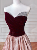 Niulatu Strapless Velvet Satin A Line Prom Dress Long Evening Dress HZ1007
