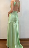 Niulatu Mermaid V Neck Appliques Satin Open Back Long Prom Dress Outfits HZ0113