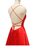 Niulatu Satin Long Prom Gown Front Slit Evening Dresses Floor Length Prom Dresses HZ1007