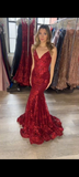 Niulatu V Neck Mermaid Prom Dress Red Evening Gown HZ1007