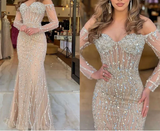 Niulatu Sweetheart Long Strapless Beading Tulle Prom Dress Mermaid Evening Gown HZ1007