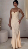 Niulatu Chiffon Lace Evening Dress Spaghetti Straps Mermaid Party Prom Dress HZ1007