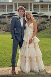 Niulatu A-Line Spaghetti Straps Ruffles Formal Evening Dresses Long Prom Dress HZ1007