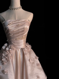 Niulatu Pink Strapless A-line Tulle Evening Dress Glam Dress HZ1007