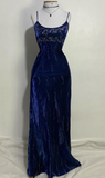 Niulatu Spaghetti Straps Navy Blue Velvet Beaded Prom Dress Evening Dress HZ1007