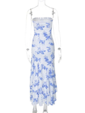 Niulatu Strapless Print Floral Ruffles Mermaid Evening Dress Prom Dress HZ1007