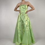 Niulatu Green Satin Beaded A Line Prom Dress Evening Dress HZ1007