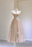 Niulatu Lace Tea Length Prom Dresses A-Line Evening Dresses HZ1007