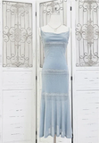 Niulatu Spaghetti Straps Blue Chiffon Beaded Prom Dress Evening Dress HZ1007