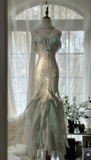 Niulatu Mint Green Temperament Mermaid Spaghetti Strap Chiffon Beaded Evening Dress Formal Prom Dress HZ1007