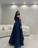 Niulatu Ball Gown Navy Blue Strapless With Long Sleeves Prom Dresses Long Evening Dress HZ1110