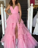 Niulatu A-Line Spaghetti Straps Ruffles Formal Evening Dresses Long Prom Dress HZ1007