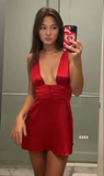 Niulatu Red Deep V Bodycon Short Prom Dress Homecoming Dress HZ0113