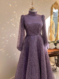 Niulatu Glitter A-line Long Sleeves Evening Dress HZ1007