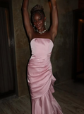 Niulatu Elegant Mermaid Evening Dress Strapless Pleated Prom Dress HZ1007