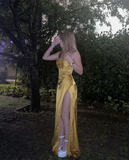 Niulatu Mermaid Silk Satin Evening Dress Long Yellow Prom Dress HZ1007