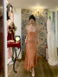 Niulatu Exquisite A Line Straps Orange Beaded Tulle Prom Dress Wedding Guest Dress HZ0113