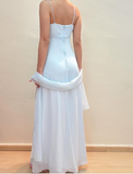 Niulatu Pastel Blue Straps Chiffon Appliques Beaded Prom Evening Dress HZ1007
