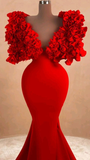 Niulatu Women Red Long Evening Dress Mermaid Formal Dress Ruffles Cloud Shoulder HZ1007