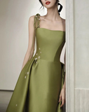 Niulatu Straps Satin Prom Dress A-line Simple Floor Length Evening Gown HZ1007