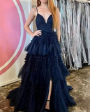 Niulatu A-Line Spaghetti Straps Ruffles Formal Evening Dresses Long Prom Dress HZ1007