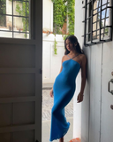 Niulatu Halter Blue Prom Dress Formal Evening Gown HZ1007