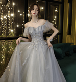Niulatu Shoulder A-line Evening Dress Fairy Graduation Dress HZ1007