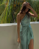 Niulatu One Shoulder Satin Party Dress Long Prom Dress Evening Dress HZ0113