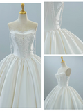 Niulatu Pearl Ball Gown Strapless Lace Satin Long 16th Birthday Dress Wedding Dress HZ0113
