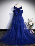 Niulatu Blue Mermaid Satin Long Prom Dress Off Shoulder Blue Evening Dress HZ1007