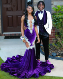 Niulatu Purple Mermaid Evening Dress With Lace Elegant Fishtail Black Girls Prom Dress Plus Size Formal Occasion Party Gowns HZ1007