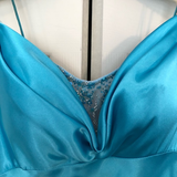 Niulatu Blue Spaghetti Straps Satin Mermaid Evening Dress Formal Prom Dress HZ1007