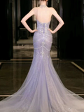 Niulatu Lilac Tulle Beaded Wedding Prom Dress Mermaid Evening Dress HZ1007