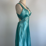 Niulatu V Neck Satin Sequin Formal Prom Dress Backless Evening Dress HZ1007