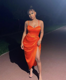 Niulatu Orange Spaghetti Straps Evening Dress Orange Party Gown HZ1007