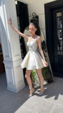 Niulatu Sequare Neck White Short Prom Dress,Elegant Homecoming Dress HZ0113