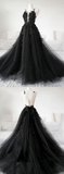 Niulatu Black Lace Tulle Long Prom Dress Black Evening Dress HZ0113