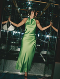 Niulatu Halter Green Backless Prom Dress Long Evening Dress HZ1007