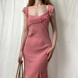 Niulatu Sheath Straps Pink Chiffon Homecoming Dress Wedding Guest Dress HZ0113