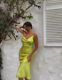 Niulatu Green Mermaid Spaghetti Strap Satin Prom Dress Open Back HZ0113