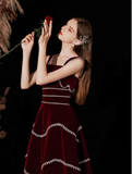 Niulatu Red Velvet A-line Evening Dress HZ1007
