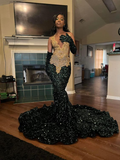 Niulatu Green Sequins Mermaid Evening Dress Green Gala Dress HZ1007